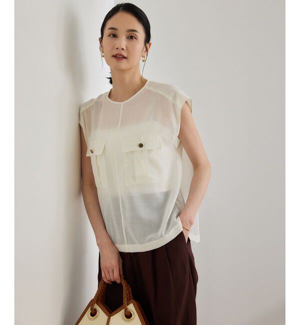 ROPE「【洗える】サファリ シアーブラウス」|シャツ・ブラウス|オフホワイト(15)
