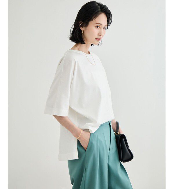 ROPE「【洗える・ナノシア加工】スムース半袖 Aラインカットソー」|Tシャツ・カットソー|オフホワイト(15)