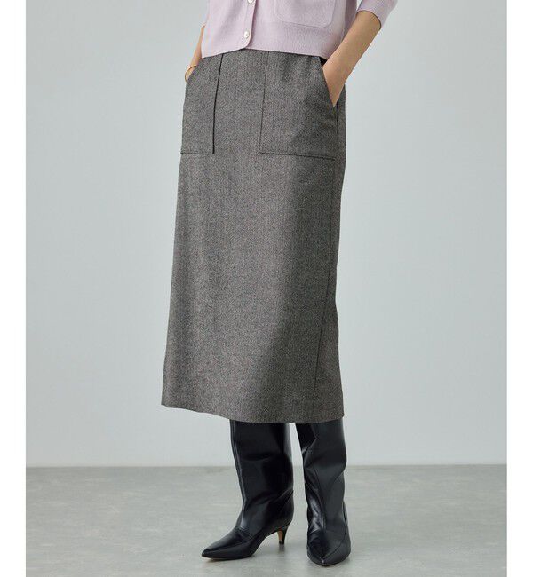 ROPE「[美人スカート]ウールレーヨンポケット付きタイトスカート(ヘリンボーン/グレンチェック)/セットアップ対応」|スカート|ブラック系(02)