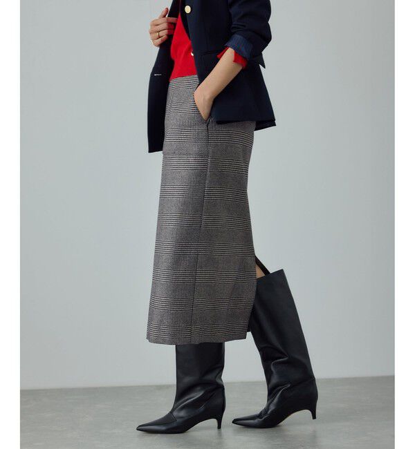 ROPE「[美人スカート]ウールレーヨンポケット付きタイトスカート(ヘリンボーン/グレンチェック)/セットアップ対応」|スカート|