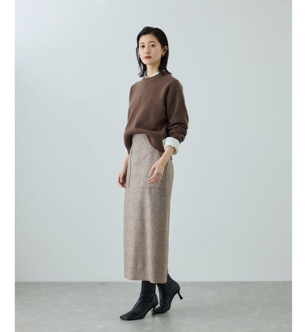 ROPE「[美人スカート]ウールレーヨンポケット付きタイトスカート(ヘリンボーン/グレンチェック)/セットアップ対応」|スカート|