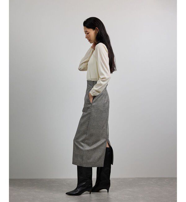 ROPE「[美人スカート]ウールレーヨンポケット付きタイトスカート(ヘリンボーン/グレンチェック)/セットアップ対応」|スカート|