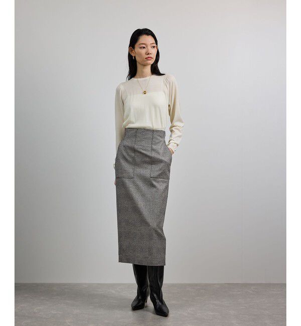 ROPE「[美人スカート]ウールレーヨンポケット付きタイトスカート(ヘリンボーン/グレンチェック)/セットアップ対応」|スカート|