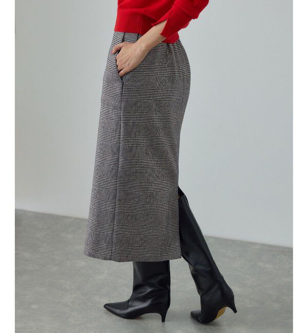 ROPE「[美人スカート]ウールレーヨンポケット付きタイトスカート(ヘリンボーン/グレンチェック)/セットアップ対応」|スカート|