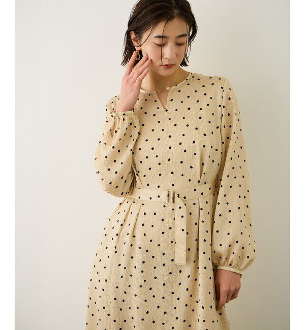 ROPE「ドットプリントウエストベルトワンピース」|ワンピース|
