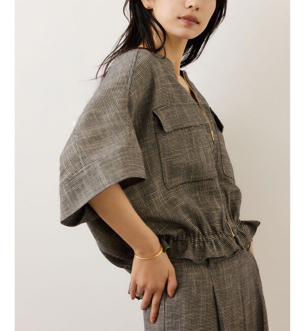 ROPE「カラミ織りドルマンスリーブショートブルゾン/セットアップ対応・イージーケア」|ブルゾン・スタジャン|ブラック系(02)