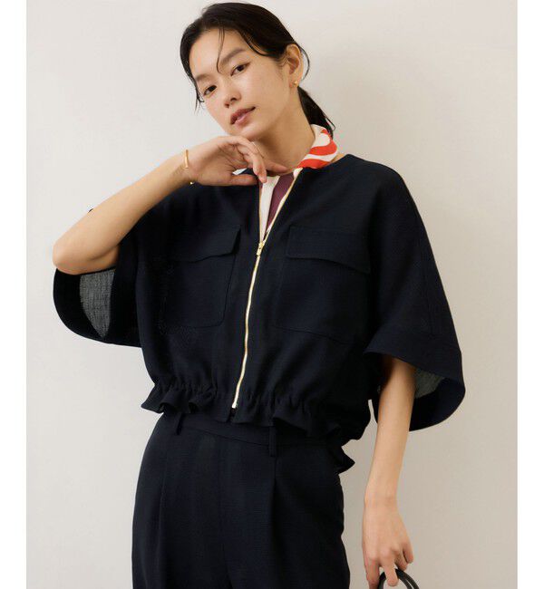 ROPE「カラミ織りドルマンスリーブショートブルゾン/セットアップ対応・イージーケア」|ブルゾン・スタジャン|ネイビー(40)