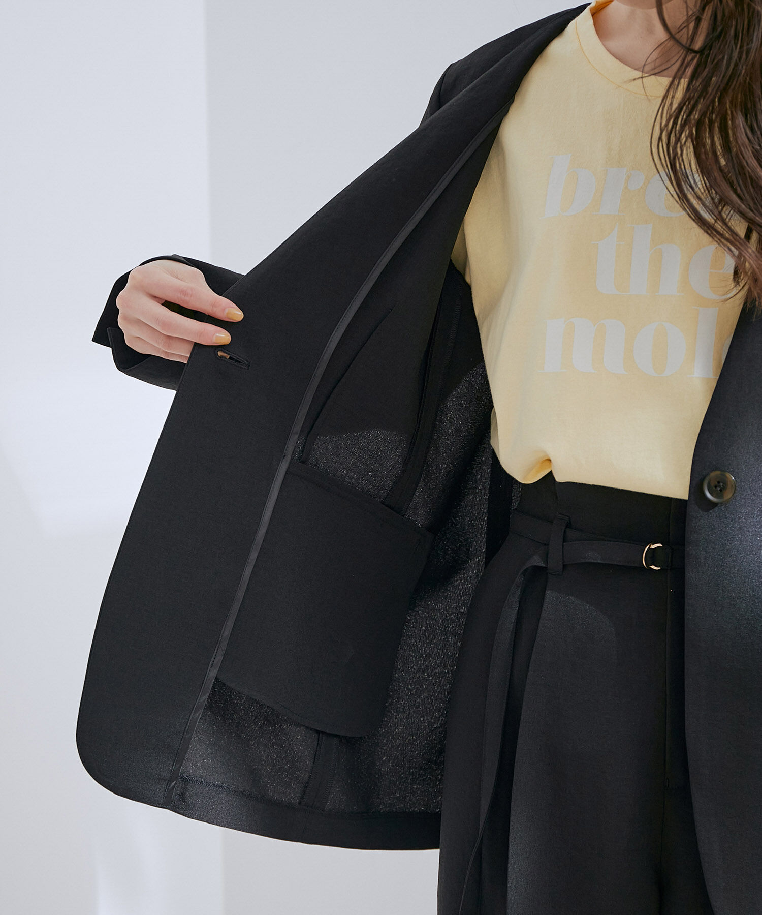 VIS「【洗える・接触冷感】美easyノーカラーVネックジャケット【セットアップ対応】」|ノーカラージャケット|