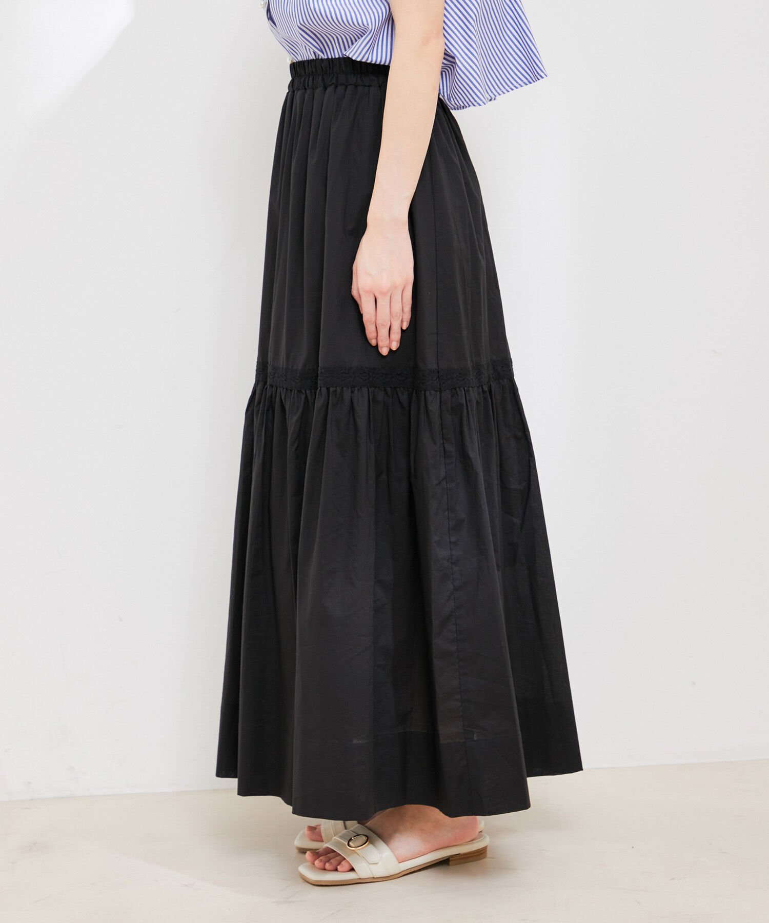 VIS「【洗える】コットンレース切替ギャザースカート」|スカート|