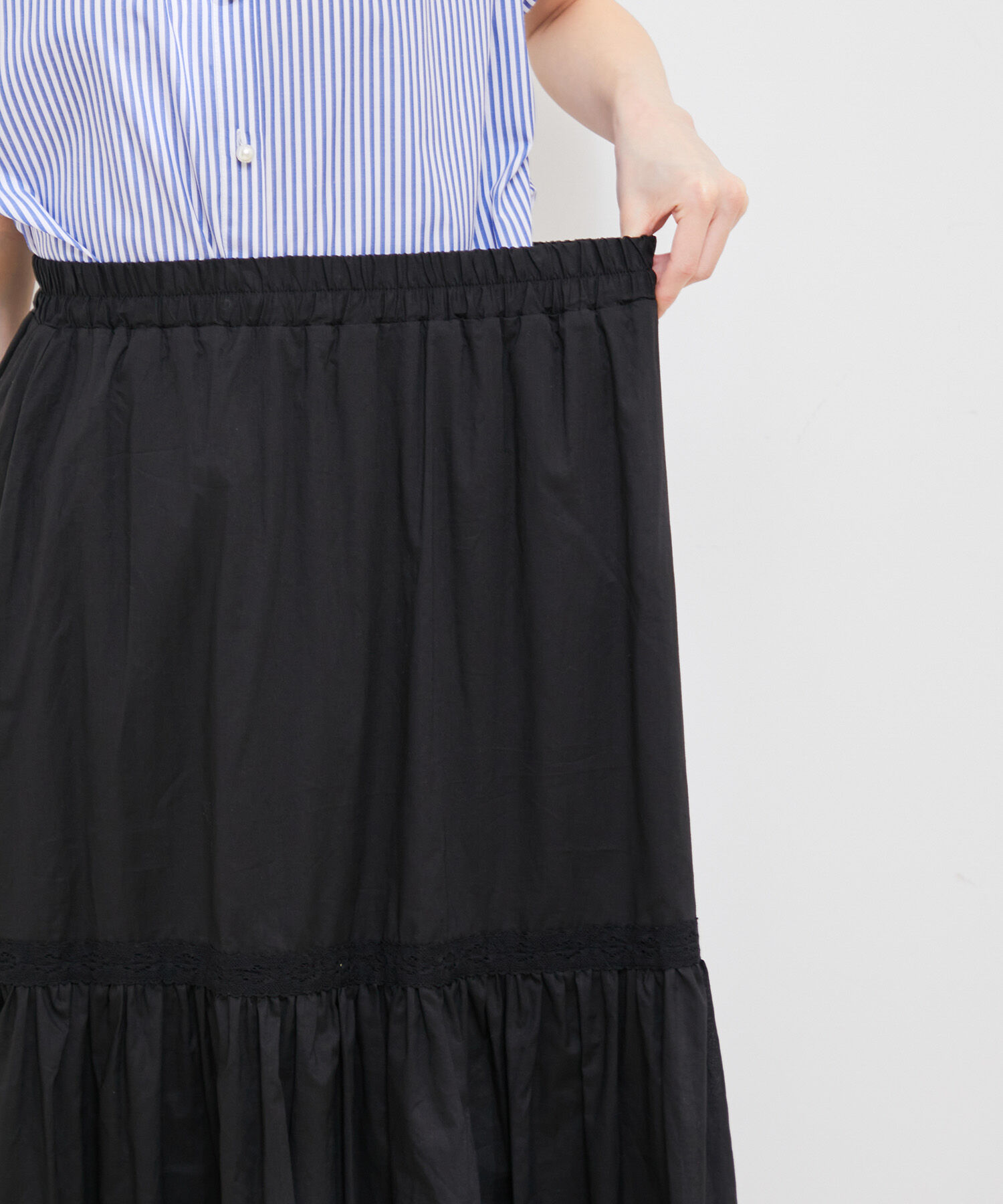 VIS「【洗える】コットンレース切替ギャザースカート」|スカート|