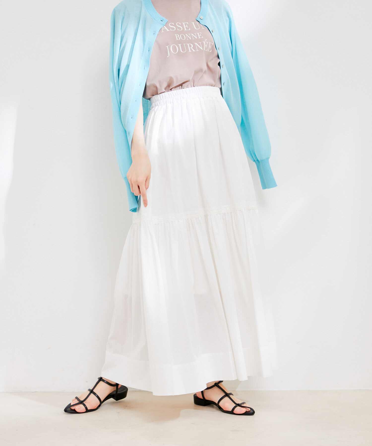 VIS「【洗える】コットンレース切替ギャザースカート」|スカート|