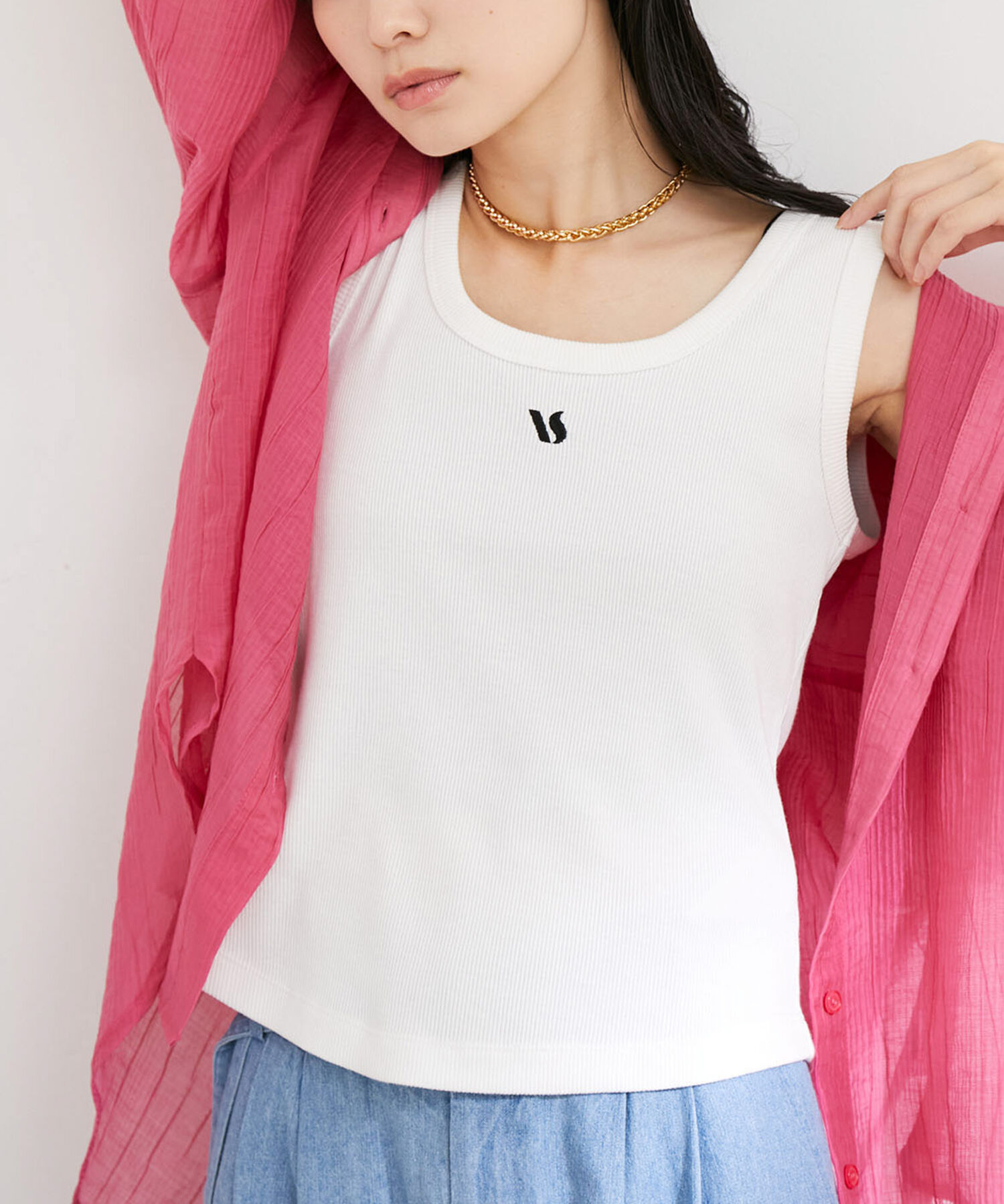VIS「【洗える】フロントロゴ刺繍タンクトップ」|タンクトップ|ホワイト(10)