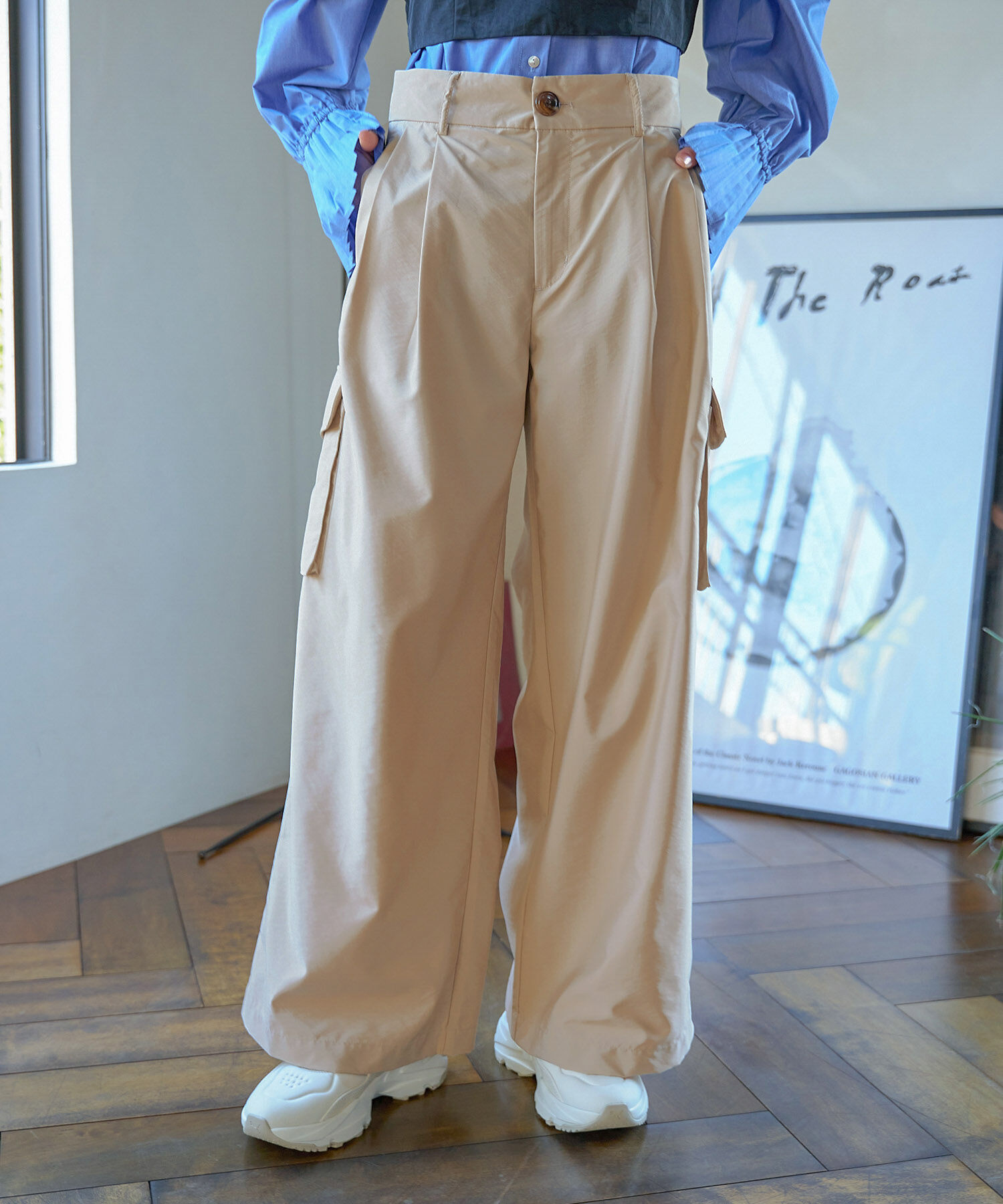 VIS「【セットアップ対応】タックギャザーワイドカーゴパンツ」|カーゴ|