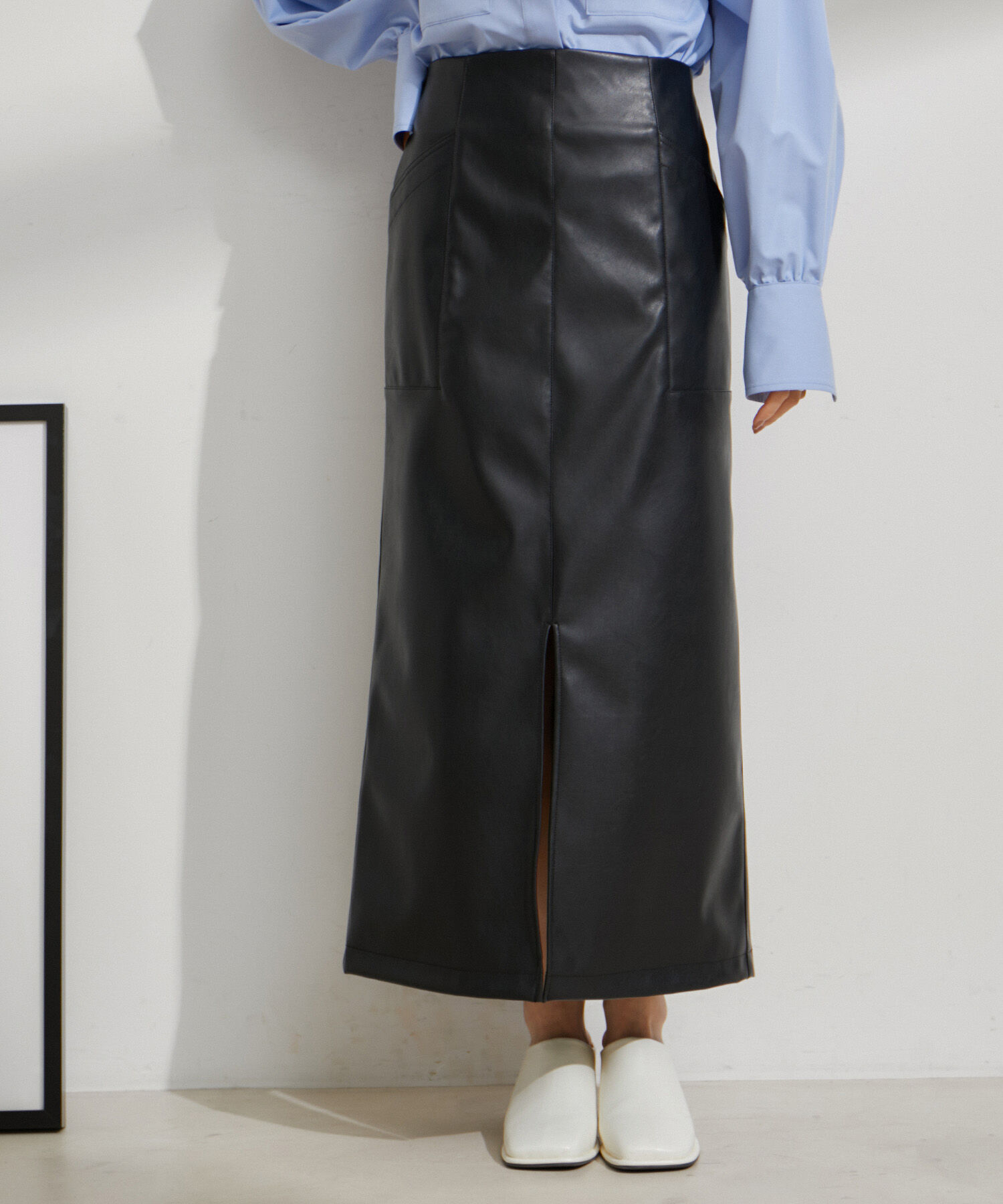 VIS「フェイクレザーIラインスカート」|スカート|