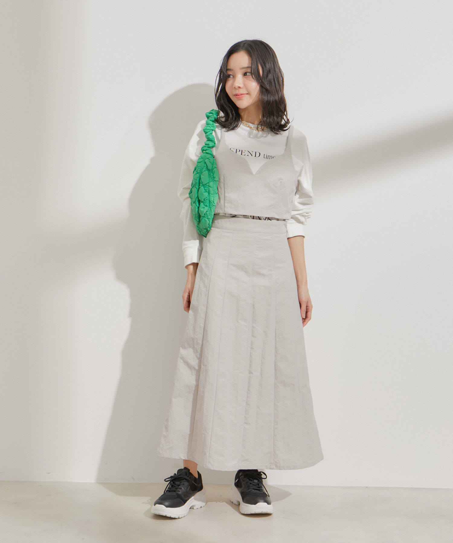 VIS「【セットアップ対応】ナイロンワッシャーAラインスカート【洗える】」|スカート|