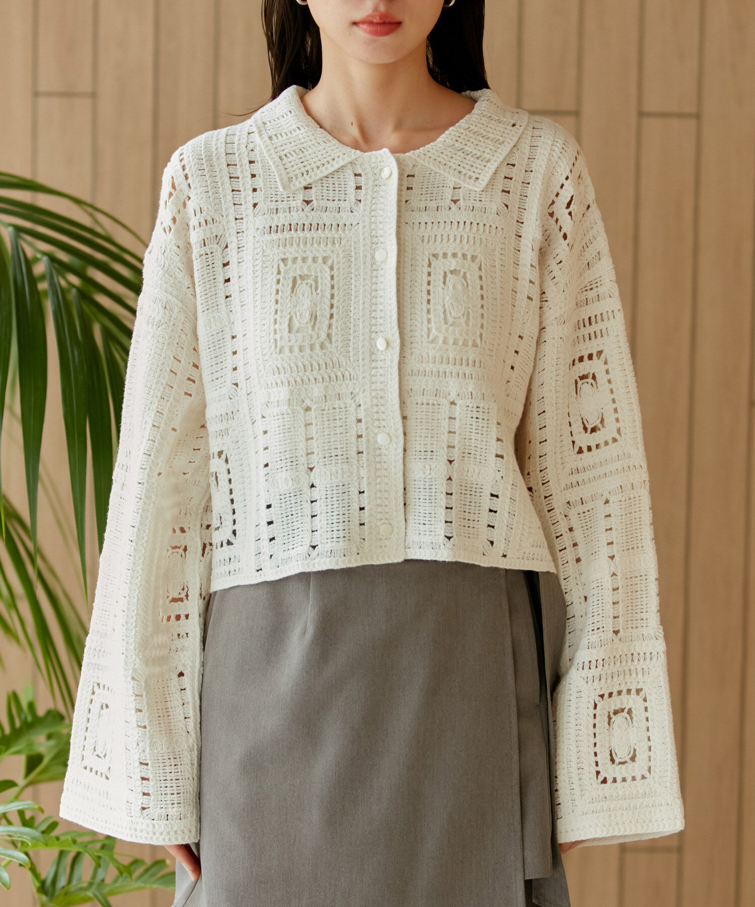 VIS「衿付きクロシェレースカーデガン」|カーディガン|