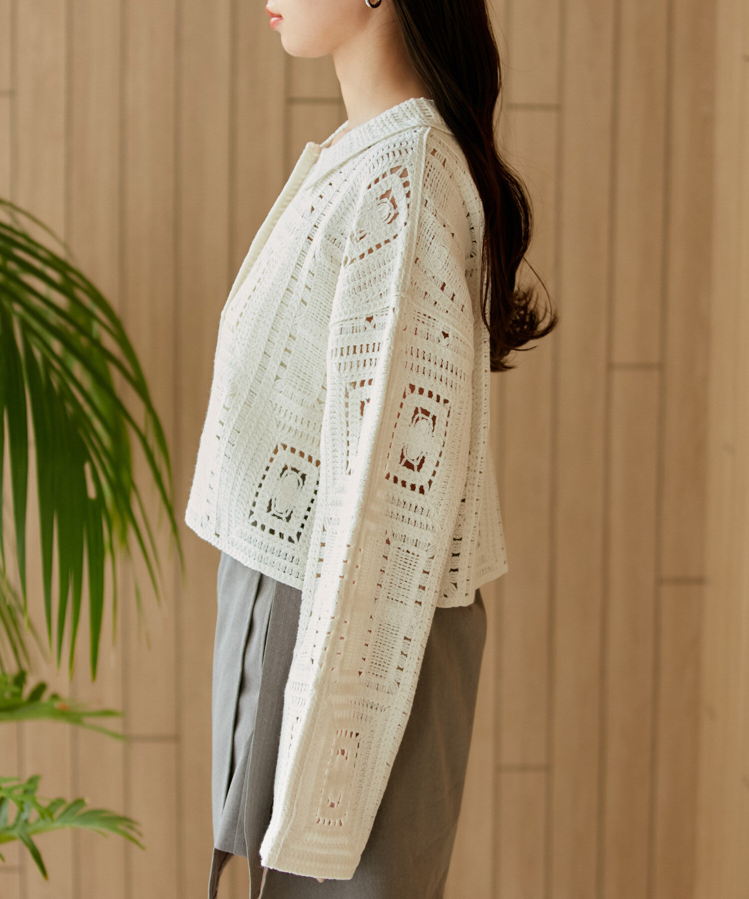 VIS「衿付きクロシェレースカーデガン」|カーディガン|