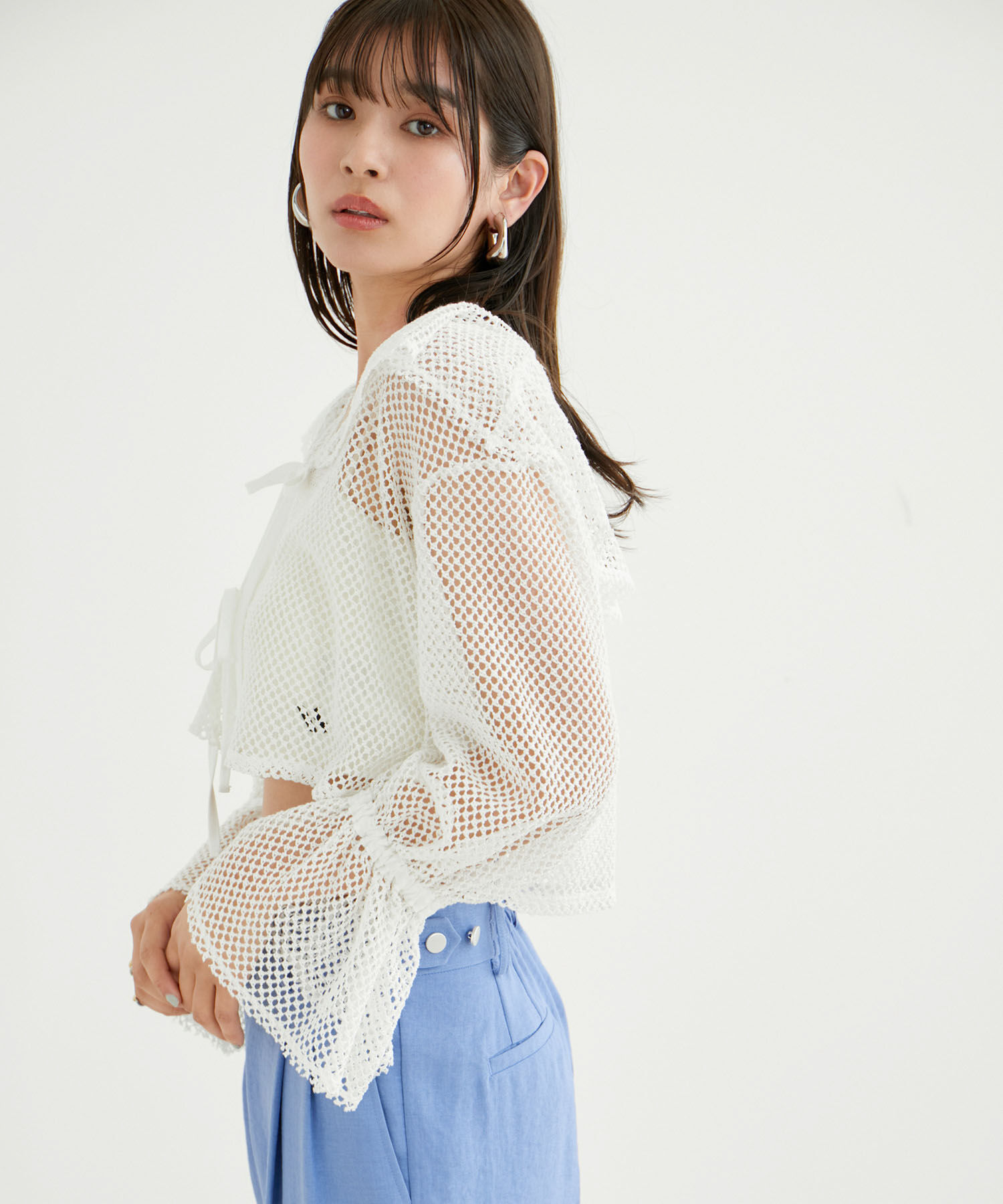 VIS「【前後2WAY】メッシュフリルカーディガン」|シャツ・ブラウス|