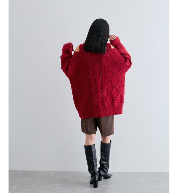 VIS「【洗える】オフショルケーブル編みミニワンピース」|ワンピース|