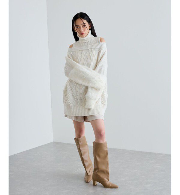 VIS「【洗える】オフショルケーブル編みミニワンピース」|ワンピース|