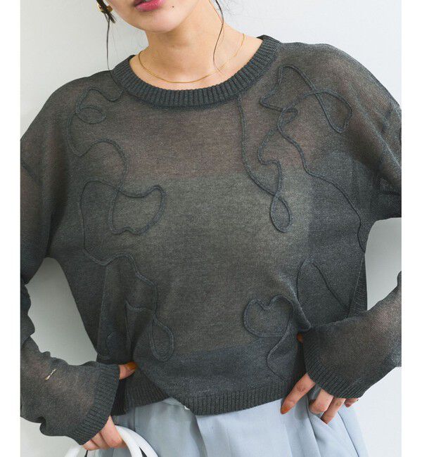 VIS「コード刺繍シアーニット」|ニット・セーター|チャコール(06)