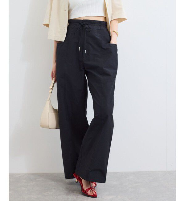 VIS「【接触冷感/洗える】ドロストワイドパンツ」|チノ|ブラック(01)