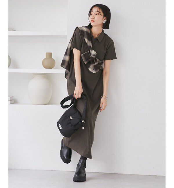 VIS「ポロ衿ランダムリブワンピース」|ワンピース|ブラウン(20)