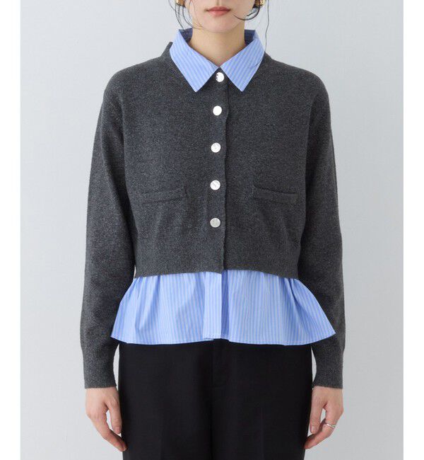 VIS「シャツレイヤード風メタルボタンカーディガン」|カーディガン|