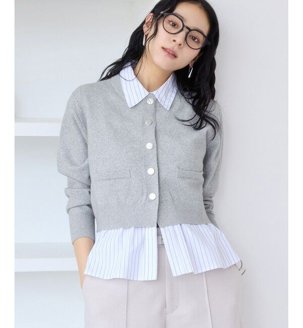 VIS「シャツレイヤード風メタルボタンカーディガン」|カーディガン|