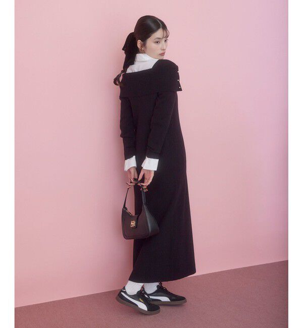 VIS「アシメオフショルリブニット美シルエットワンピース/着丈が選べる」|ワンピース|