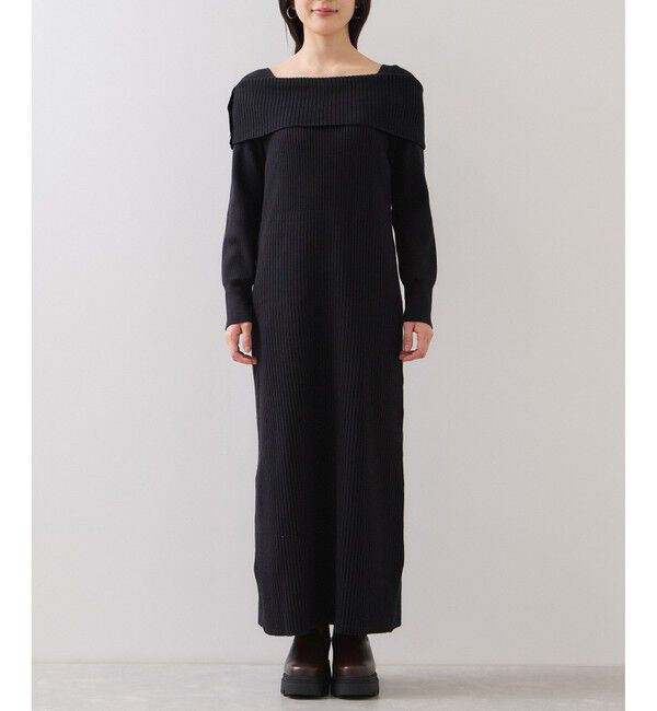 VIS「アシメオフショルリブニット美シルエットワンピース/着丈が選べる」|ワンピース|