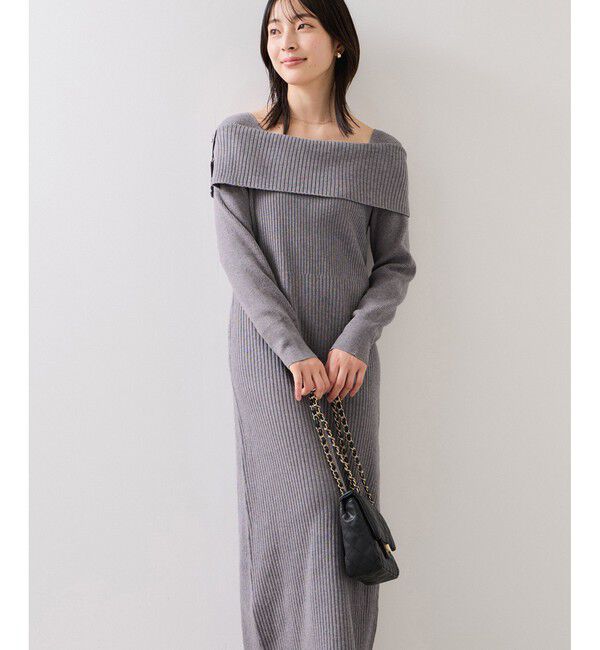 VIS「アシメオフショルリブニット美シルエットワンピース/着丈が選べる」|ワンピース|