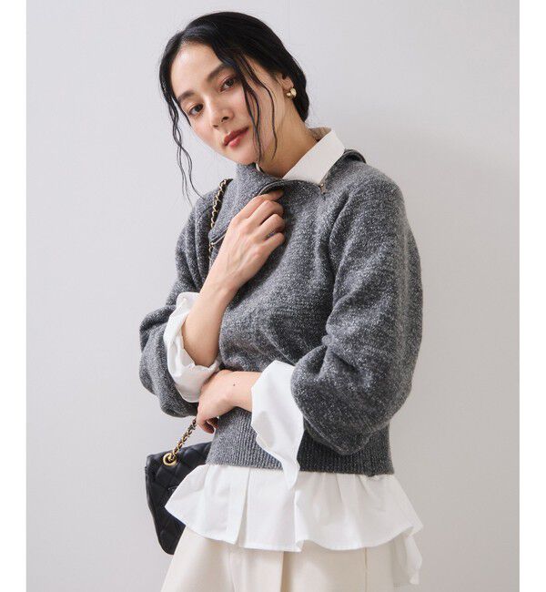 VIS「フロントジップニットプルオーバー/イージーケア」|ニット・セーター|チャコール(06)
