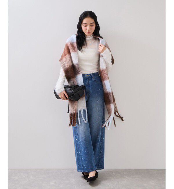 VIS「ふわふわフリンジチェックマフラー/静電気防止」|マフラー|