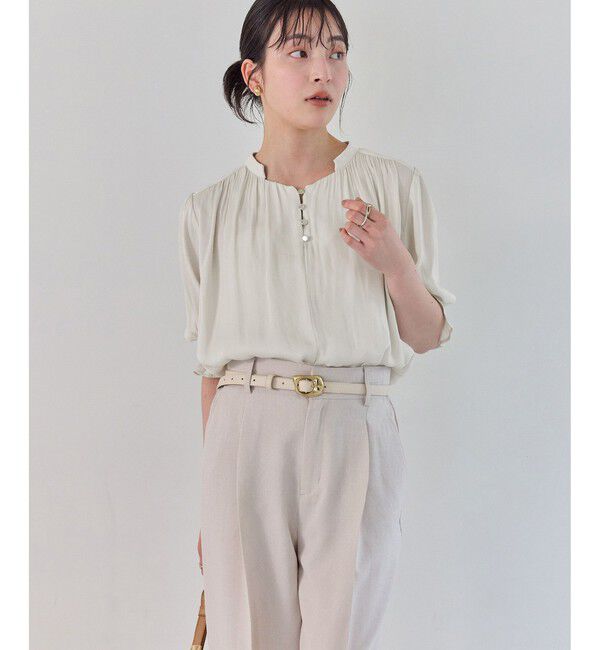 VIS「エアリーサテンハーフスリーブブラウス/イージーケア」|シャツ・ブラウス|