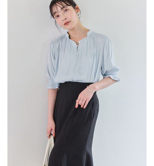 VIS「エアリーサテンハーフスリーブブラウス/イージーケア」|シャツ・ブラウス|