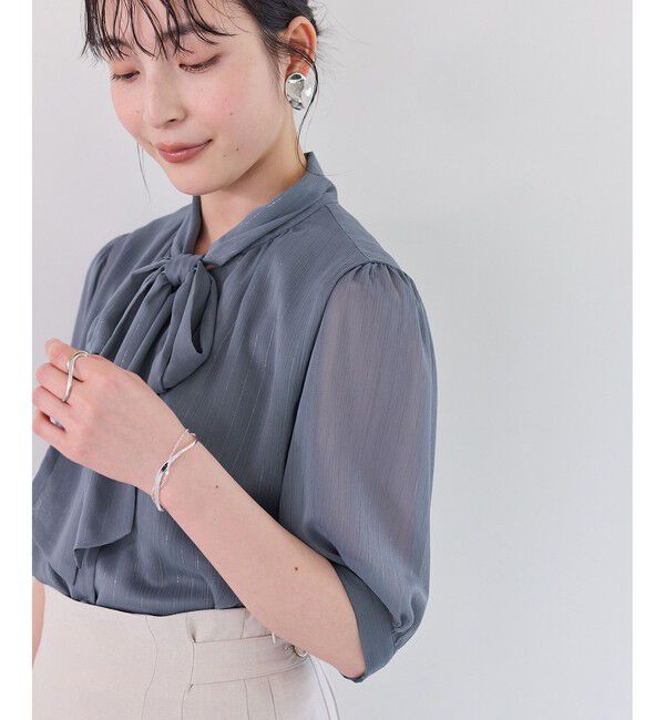 VIS「ラメ楊柳ボウタイブラウス」|シャツ・ブラウス|グレーサブ(09)