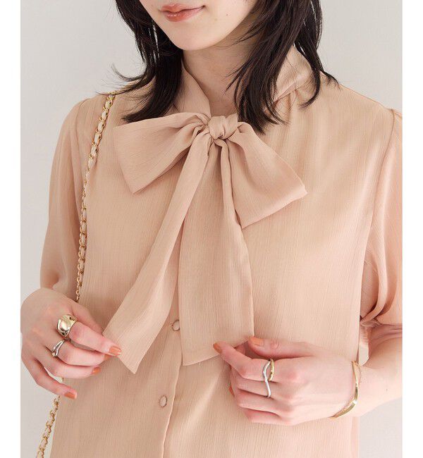 VIS「ラメ楊柳ボウタイブラウス」|シャツ・ブラウス|