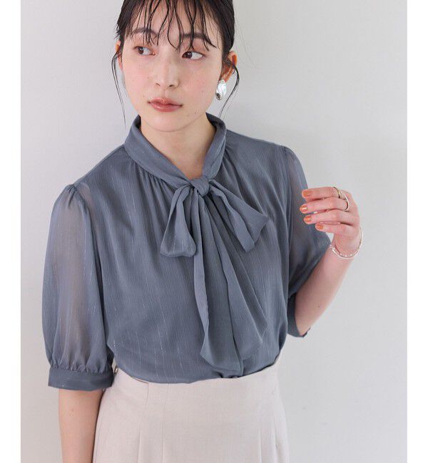 VIS「ラメ楊柳ボウタイブラウス」|シャツ・ブラウス|
