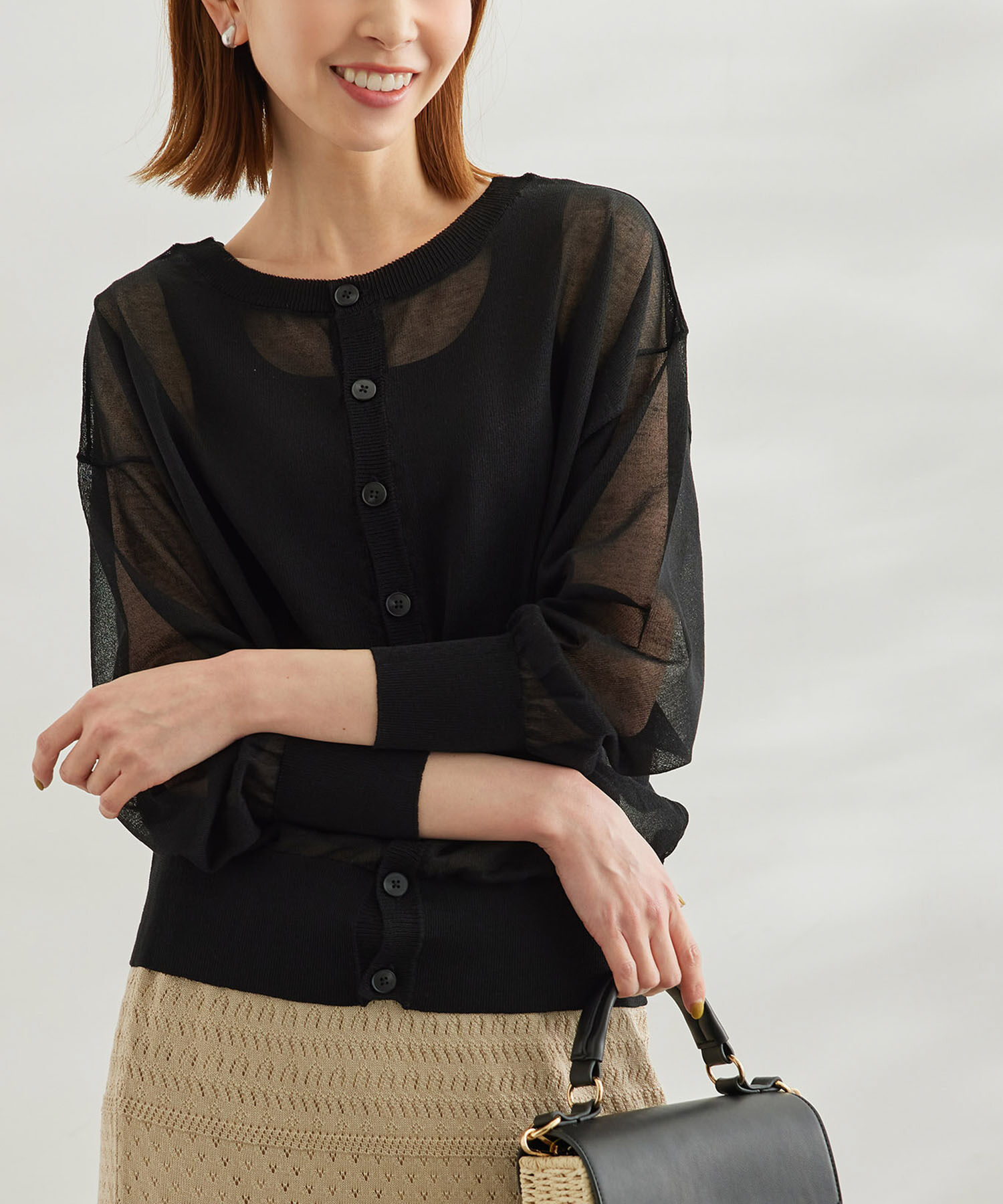 Rope&rsquo;Picnic「【WEB限定カラー:ピンク】2WAY/シアーカーディガン」|カーディガン|ブラック(01)