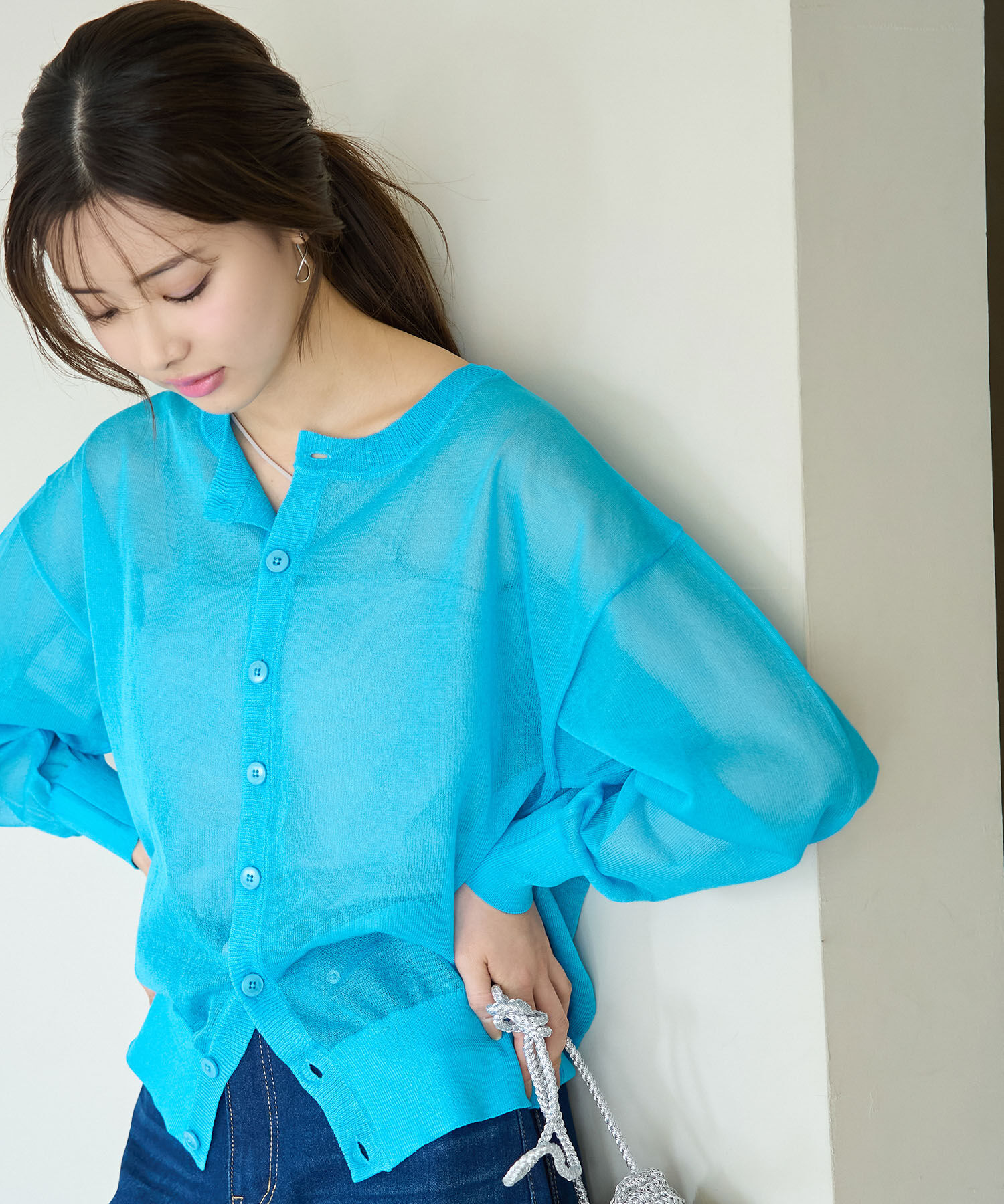 Rope&rsquo;Picnic「【WEB限定カラー:ピンク】2WAY/シアーカーディガン」|カーディガン|ターコイズ(49)