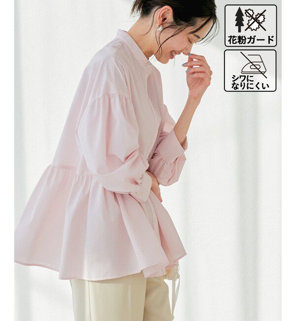 Rope&rsquo;Picnic「【花粉ガード・防シワ】ギャザーシャツブラウス」|シャツ・ブラウス|ピンク(63)