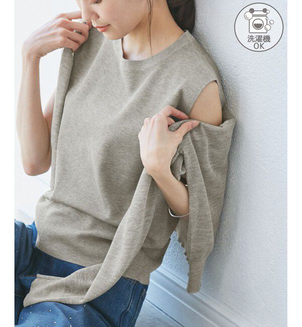 Rope&rsquo;Picnic「【洗濯機OK】LEVITAゼロスリーブサマーニットプルオーバー」|ニット・セーター|ライトグレー(08)