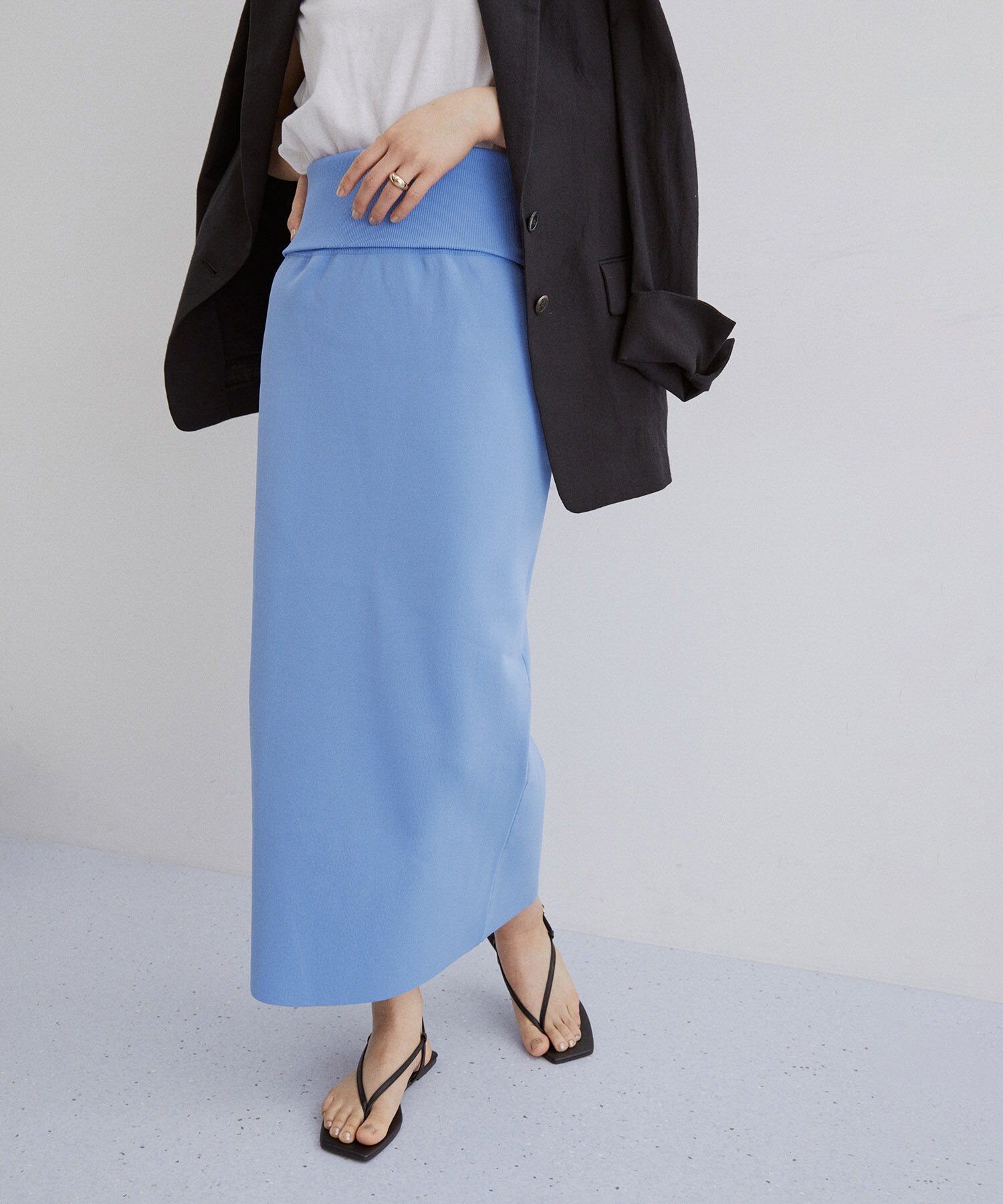 ADAM ET ROPE'「【サステナブル・セットアップ対応】ハイウエストリブニットスカート」|スカート|サックス(48)