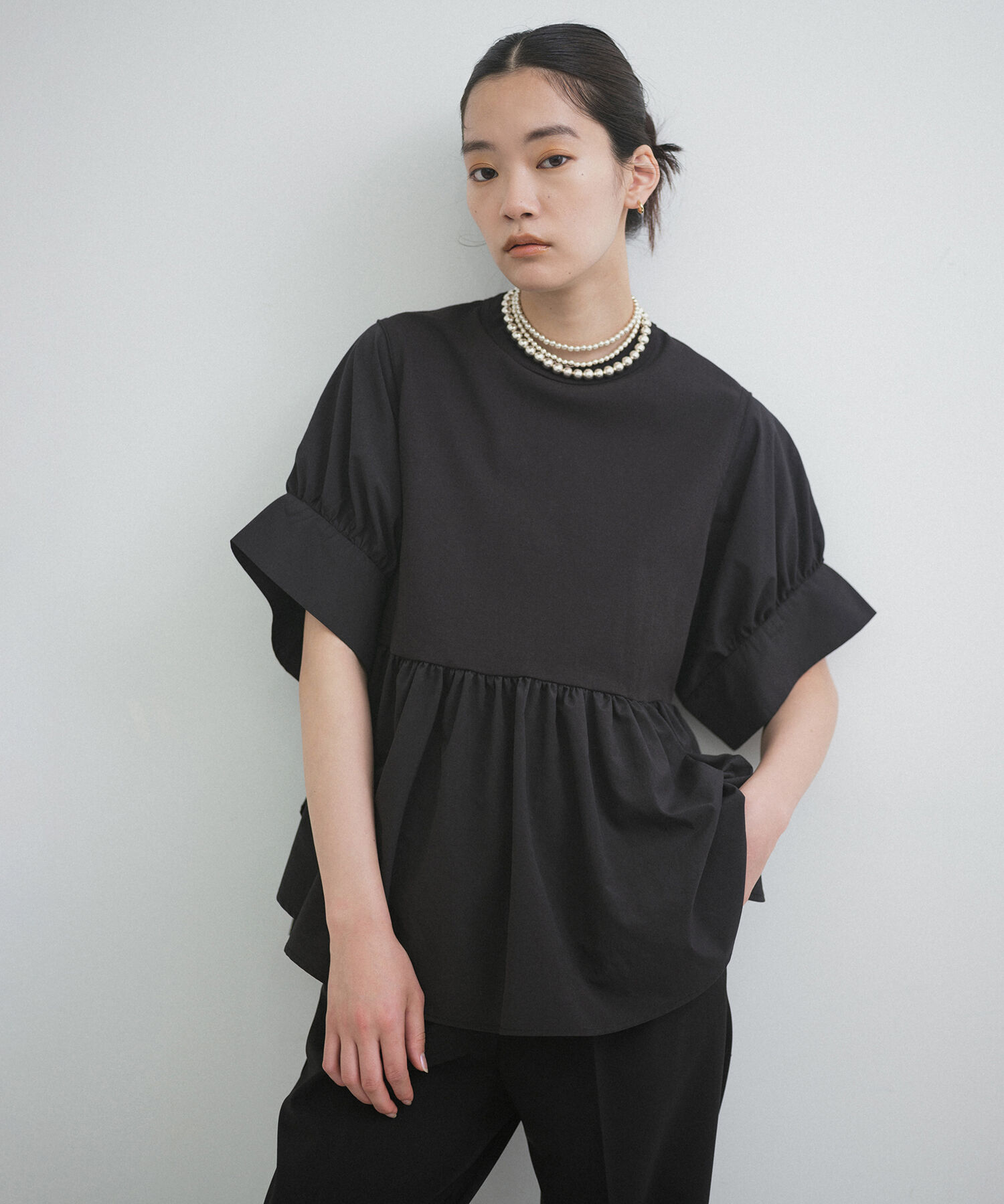 ADAM ET ROPE'「【再入荷・サステナブル・洗える・UVカット】バウンスカフスプルオーバー」|Tシャツ・カットソー|