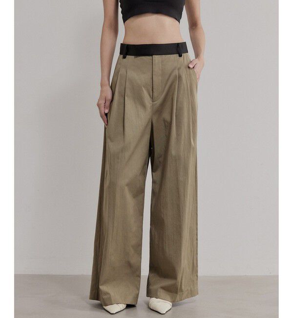 ADAM ET ROPE'「【EMOELLE】バイカラーベルトドレスパンツ」|チノ|カーキー系(39)