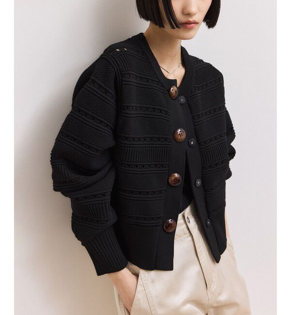 ADAM ET ROPE'「【WEB限定】mixパターンニットカーディガン」|カーディガン|ブラック(01)