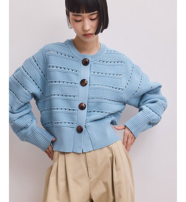 ADAM ET ROPE'「【WEB限定】mixパターンニットカーディガン」|カーディガン|サックス(48)