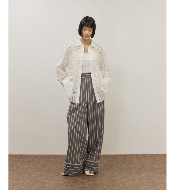 ADAM ET ROPE'「【一部WEB限定カラー】エンブロイダリーコンビシャツ」|シャツ・ブラウス|