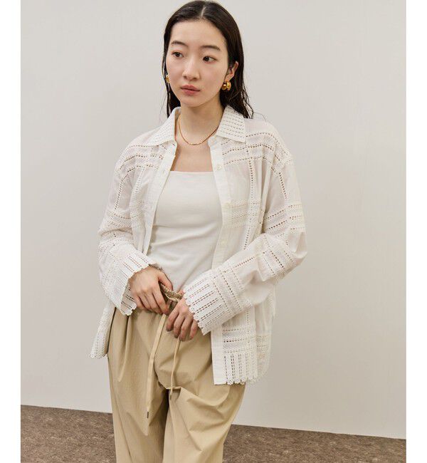 ADAM ET ROPE'「【一部WEB限定カラー】エンブロイダリーコンビシャツ」|シャツ・ブラウス|